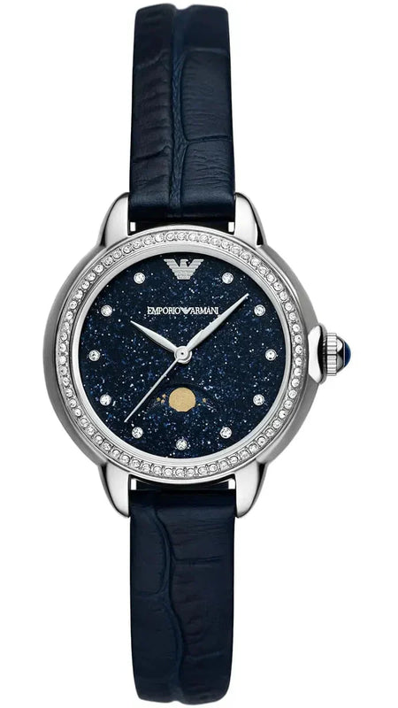 Emporio Armani Mia Moonphase Blue Dial Blue Leather Strap Watch for Women - AR11629 Authentic Buy Shop Now