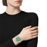 Versace V-Code Analog Turquoise Dial Two Tone Steel Strap Watch for Women - VE8I00524 Authentic Buy Shop Now