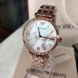 Emporio Armani Gianni T-Bar Mother of Pearl White Dial Two Tone Steel Watch for Women - AR11294 Authentic Buy Shop Now