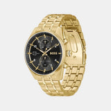 Hugo Boss Skytraveller Chronograph Black Dial Gold Steel Strap Watch for Men - 1514152 Authentic Buy Shop Now