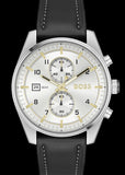 Hugo Boss Skytraveller Chronograph Silver Dial Black Leather Strap Watch for Men - 1514147 Authentic Buy Shop Now