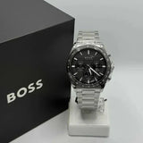 Hugo Boss Strike Chronograph Black Dial Silver Steel Strap Watch for Men - 1514290 Authentic Buy Shop Now