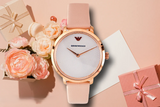 Emporio Armani Modern Silver Dial Pink Leather Strap Watch for Women - AR11160 Authentic Buy Shop Now