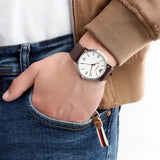 Emporio Armani Kappa Silver Dial Brown Leather Strap Watch for Men - AR11173 Authentic Buy Shop Now