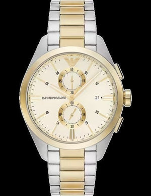 Emporio Armani Elegant Chronograph Cream Dial Two Tone Steel Strap Watch for Men - AR11605 Authentic Buy Shop Now