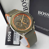 Hugo Boss Cloud Chronograph Olive Green Dial Green Leather Strap Watch for Men - 1514018