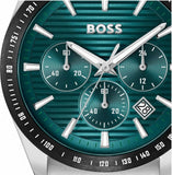 Hugo Boss Strike Chronograph Green Dial Silver Steel Strap Watch for Men - 1514241 Authentic Buy Shop Now
