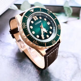 Citizen Mechanical Automatic Green Dial Brown Leather Strap Watch for Men - NJ0173-18X Authentic Buy Shop Now