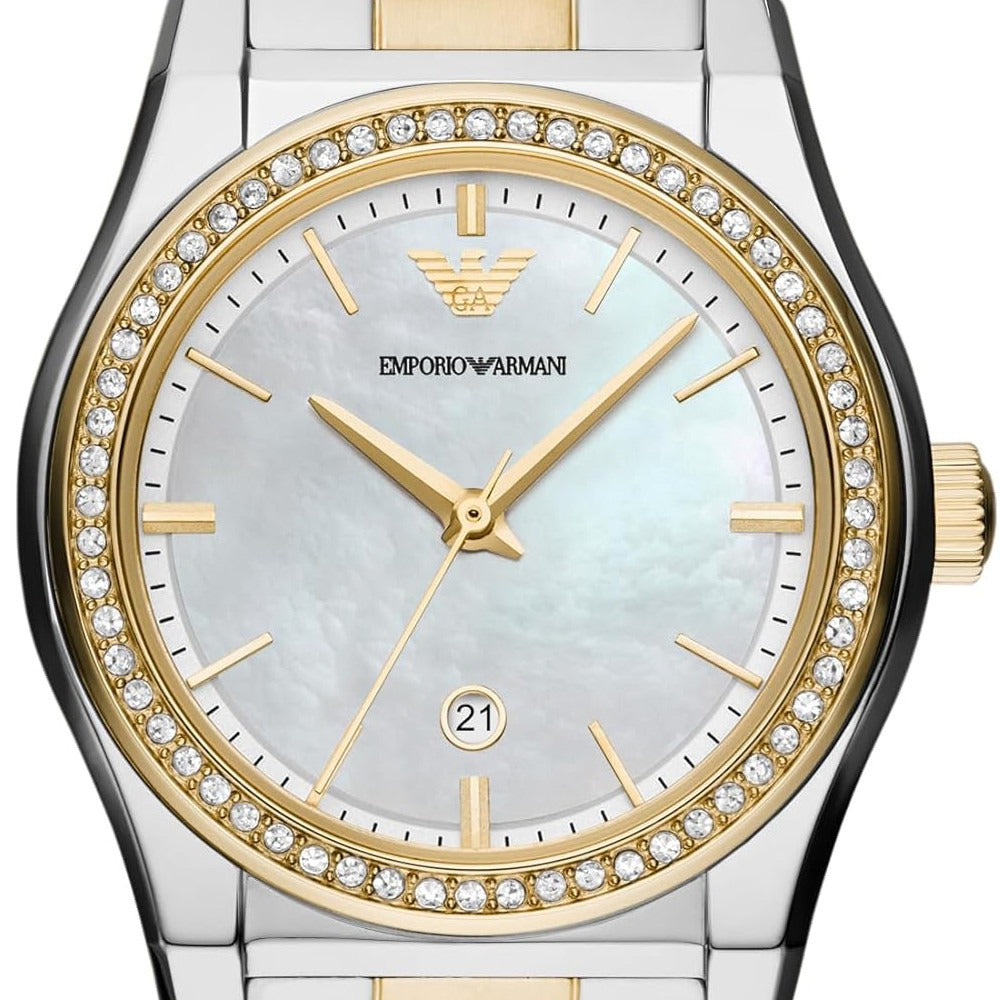Emporio Armani Federica Mother of Pearl Dial Two Tone Steel Strap Watch for Women - AR11559 Authentic Buy Shop Now