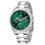 Maserati Competizione Chronograph Green Dial Silver Steel Strap Watch for Men - R8853100044