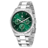 Maserati Competizione Chronograph Green Dial Silver Steel Strap Watch for Men - R8853100044 Authentic Buy Shop Now
