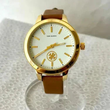 Tory Burch Collins Quartz White Dial Brown Leather Strap Watch for Women - TBW1202 Authentic Buy Shop Now