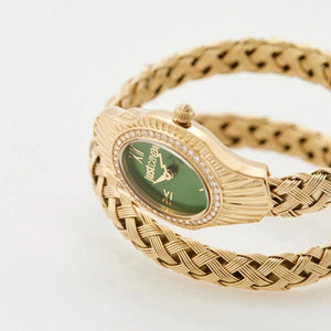 Just Cavalli Twined Green Dial Gold Steel Strap Watch for Women - JC1L305M0035 Authentic Buy Shop Now