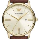Emporio Armani Minimalist Quartz Gold Dial Brown Leather Strap Watch for Men - AR11610 Authentic Buy Shop Now
