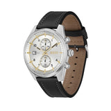 Hugo Boss Skytraveller Chronograph Silver Dial Black Leather Strap Watch for Men - 1514147 Authentic Buy Shop Now