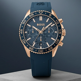 Hugo Boss Runner Chronograph Blue Dial Blue Silicone Strap Watch for Men - 1514169 Authentic Buy Shop Now