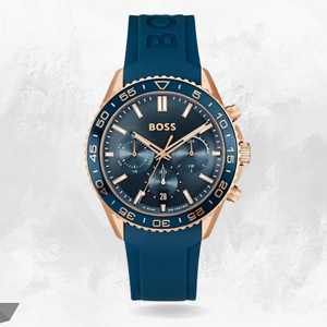 Hugo Boss Runner Chronograph Blue Dial Blue Silicone Strap Watch for Men - 1514169 Authentic Buy Shop Now