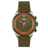 Hugo Boss Cloud Chronograph Olive Green Dial Green Leather Strap Watch for Men - 1514018