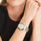 Tory Burch The Tory Chronograph White Dial Two Tone Steel Strap Watch for Women - TBW1052 Authentic Buy Shop Now