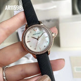 Emporio Armani Mia Mother of Pearl Dial Black Leather Strap Watch for Women - AR11598 Authentic Buy Shop Now