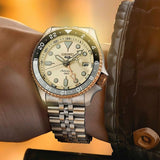 Seiko 5 GMT Sport Asia Exclusive Limited Edition Off White Dial Silver Steel Strap Watch for Men - SSK046K1 Authentic Buy Shop Now