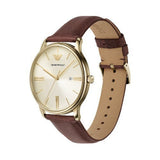 Emporio Armani Minimalist Quartz Gold Dial Brown Leather Strap Watch for Men - AR11610 Authentic Buy Shop Now