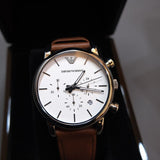 Emporio Armani Luigi Chronograph Silver Dial Brown Leather Strap Watch for Men - AR1846 Authentic Buy Shop Now