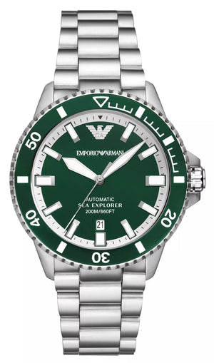Emporio Armani Sea Explorer Green Dial Silver Steel Strap Watch for Men - AR60080 Authentic Buy Shop Now