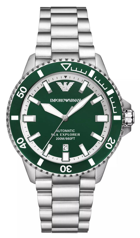 Emporio Armani Sea Explorer Green Dial Silver Steel Strap Watch for Men - AR60080 Authentic Buy Shop Now