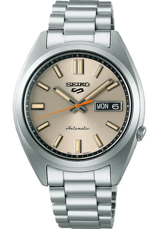 Seiko 5 Sports SNXS Series Automatic Beige Dial Silver Steel Strap Watch for Men - SRPK91K1 Authentic Buy Shop Now