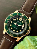 Citizen Mechanical Automatic Green Dial Brown Leather Strap Watch for Men - NJ0173-18X Authentic Buy Shop Now