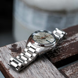 Seiko 5 Sports SNXS Series Automatic Beige Dial Silver Steel Strap Watch for Men - SRPK91K1 Authentic Buy Shop Now