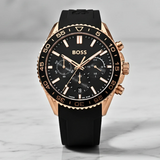 Hugo Boss Runner Chronograph Black Dial Black Silicone Strap Watch for Men - 1514168 Authentic Buy Shop Now
