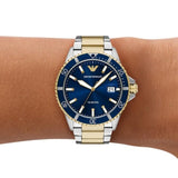Emporio Armani World Explorer Blue Dial Two Tone Steel Strap Watch for Men - AR11682 Authentic Buy Shop Now