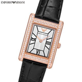 Emporio Armani Genni Silver Dial Black Leather Strap Watch for Women - AR11624 Authentic Buy Shop Now