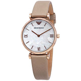 Emporio Armani Gianni T-Bar Silver Dial Beige Leather Strap Watch for Women - AR11111 Authentic Buy Shop Now