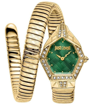 Just Cavalli Ornato Green Dial Gold Steel Strap Watch for Women - JC1L303M0035 Authentic Buy Shop Now