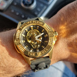 Philipp Plein The Skull Gold Dial Black Silicone Strap Watch for Men - PWAAA0221 Authentic Buy Shop Now