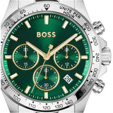 Hugo Boss Hero Chronograph Green Dial Silver Steel Strap Watch for Men - 1514217