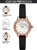 Emporio Armani Mia Mother of Pearl Dial Black Leather Strap Watch for Women - AR11598 Authentic Buy Shop Now