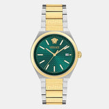 Versace V-Auria Quartz Green Dial Two Tone Steel Strap Watch for Men - VE0F00425 Authentic Buy Shop Now