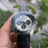Seiko Prospex Speedtimer Solar Chronograph Ivory Dial Black Leather Strap Watch for Men - SSC943 Authentic Buy Shop Now