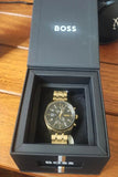 Hugo Boss Skytraveller Chronograph Black Dial Gold Steel Strap Watch for Men - 1514152 Authentic Buy Shop Now