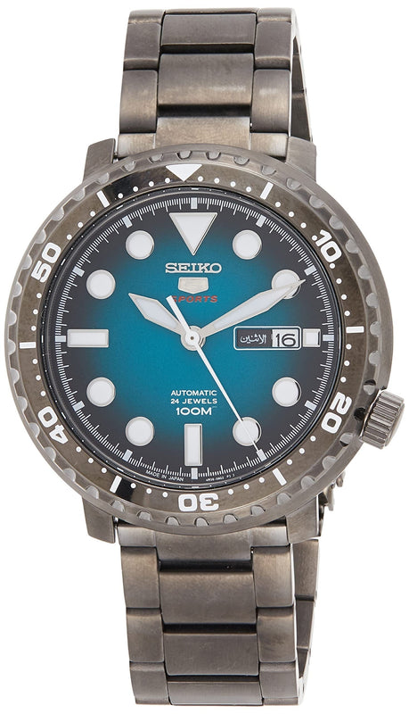 Seiko 5 Sports Automatic Turquoise Dial Grey Steel Strap Watch for Men - SRPC65J1 Authentic Buy Shop Now