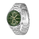 Hugo Boss Grand Prix Chronograph Green Dial Silver Steel Strap Watch for Men - 1514266 Authentic Buy Shop Now