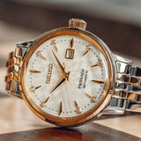 Seiko Presage Cocktail Time Automatic Diamonds White Dial Two Tone Steel Strap Watch for Women - SRE010J1 Authentic Buy Shop Now