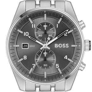 Hugo Boss Skytraveller Chronograph Grey Dial Silver Steel Strap Watch for Men - 1514151 Authentic Buy Shop Now