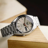 Seiko 5 Sports SNXS Series Automatic Beige Dial Silver Steel Strap Watch for Men - SRPK91K1 Authentic Buy Shop Now