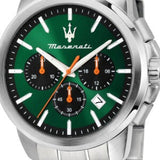 Maserati Successo Chronograph Green Dial Silver Steel Strap Watch for Men - R8873621043 Authentic Buy Shop Now