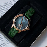 Emporio Armani Mia Meccanico Mother of Pearl Dial Green Leather Strap Watch for Women - AR60073